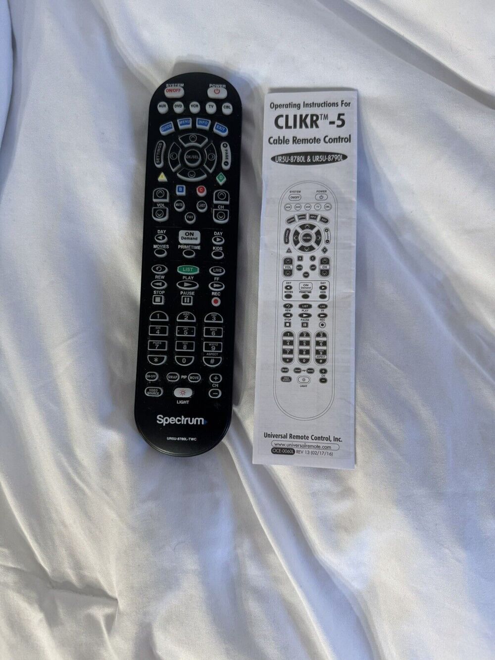 Spectrum Cable Box Remote Control CLIKR-5 Replacement UR5U-8780L UR5U-8790L